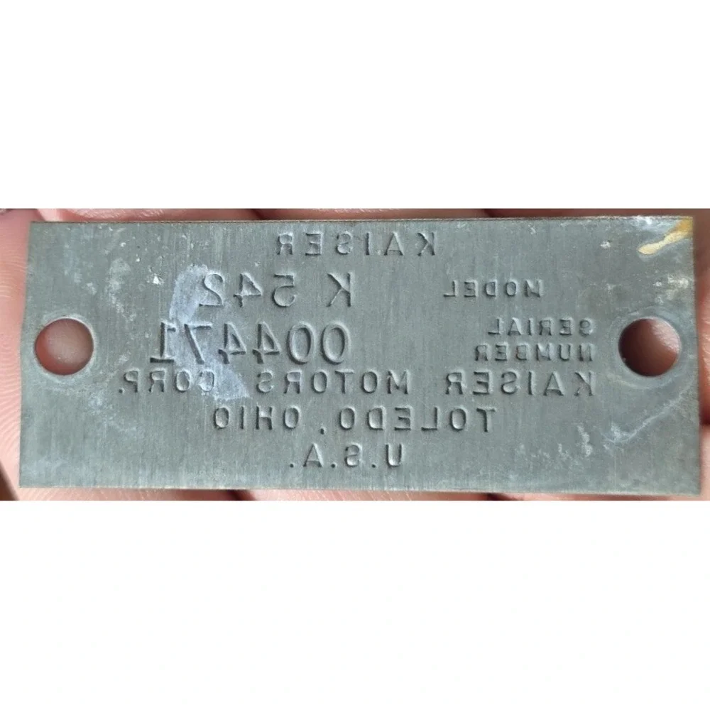 1954 Kaiser Motors Corp Manhattan Data Plate Body Tag